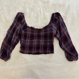 AE Plaid Long Sleeve Crop Top